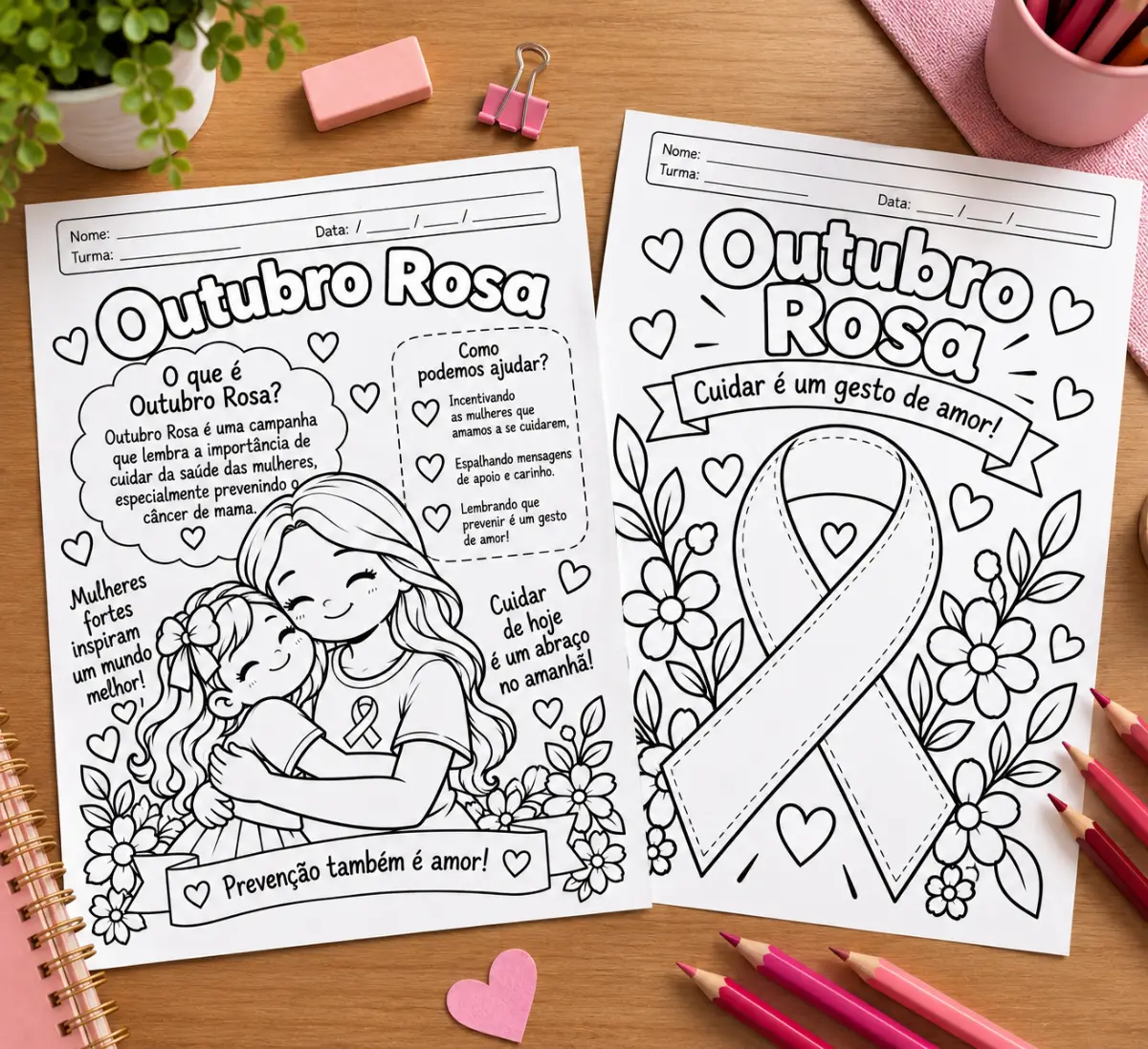 10 Atividades de colorir para o Outubro Rosa. — amostra 1: Outubro Rosa para Colorir , lindas ilustrações para trabalhar em…