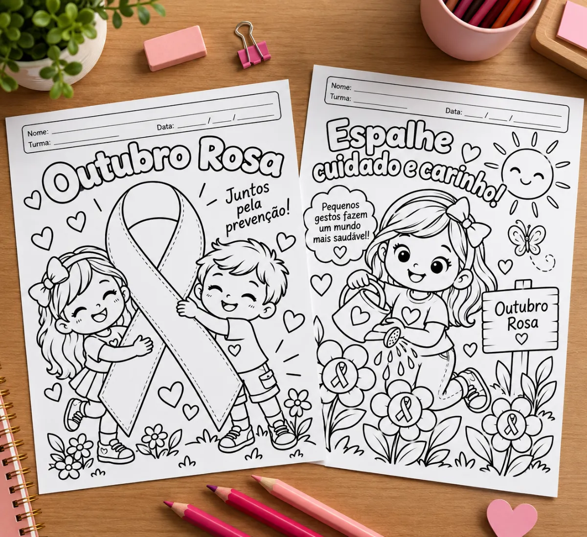 10 Atividades de colorir para o Outubro Rosa. — amostra 2: 0 ilustrações para colorir do Outubro Rosa para trabalhar…