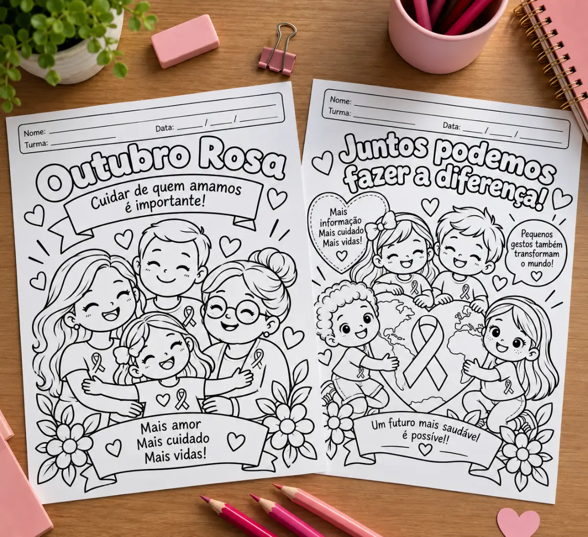 10 Atividades de colorir para o Outubro Rosa. — amostra 3: 0 ilustrações para colorir do Outubro Rosa para trabalhar…