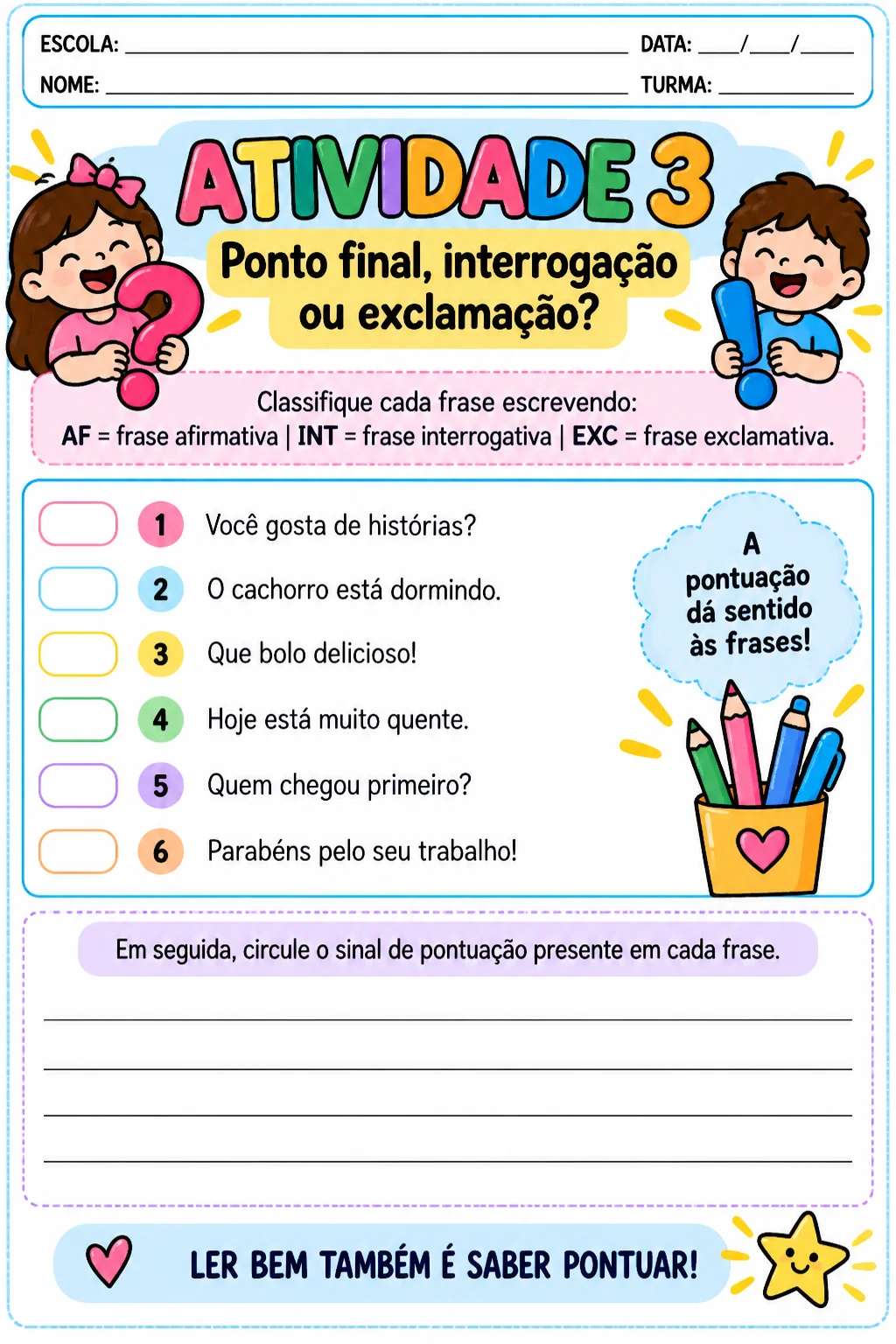 10 ATIVIDADES DE PONTUAÇÃO - ALFABETIZAÇÃO — amostra 3: Este material foi pensado para trabalhar a pontuação de forma…
