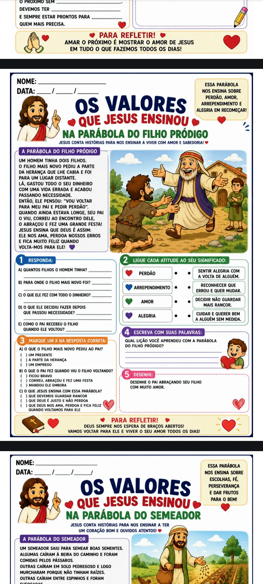10 atividades de Religião fundamental I Os valores que Jesus ensinou. — amostra 5: 🙏✨ 10 Atividades de Ensino Religioso –…