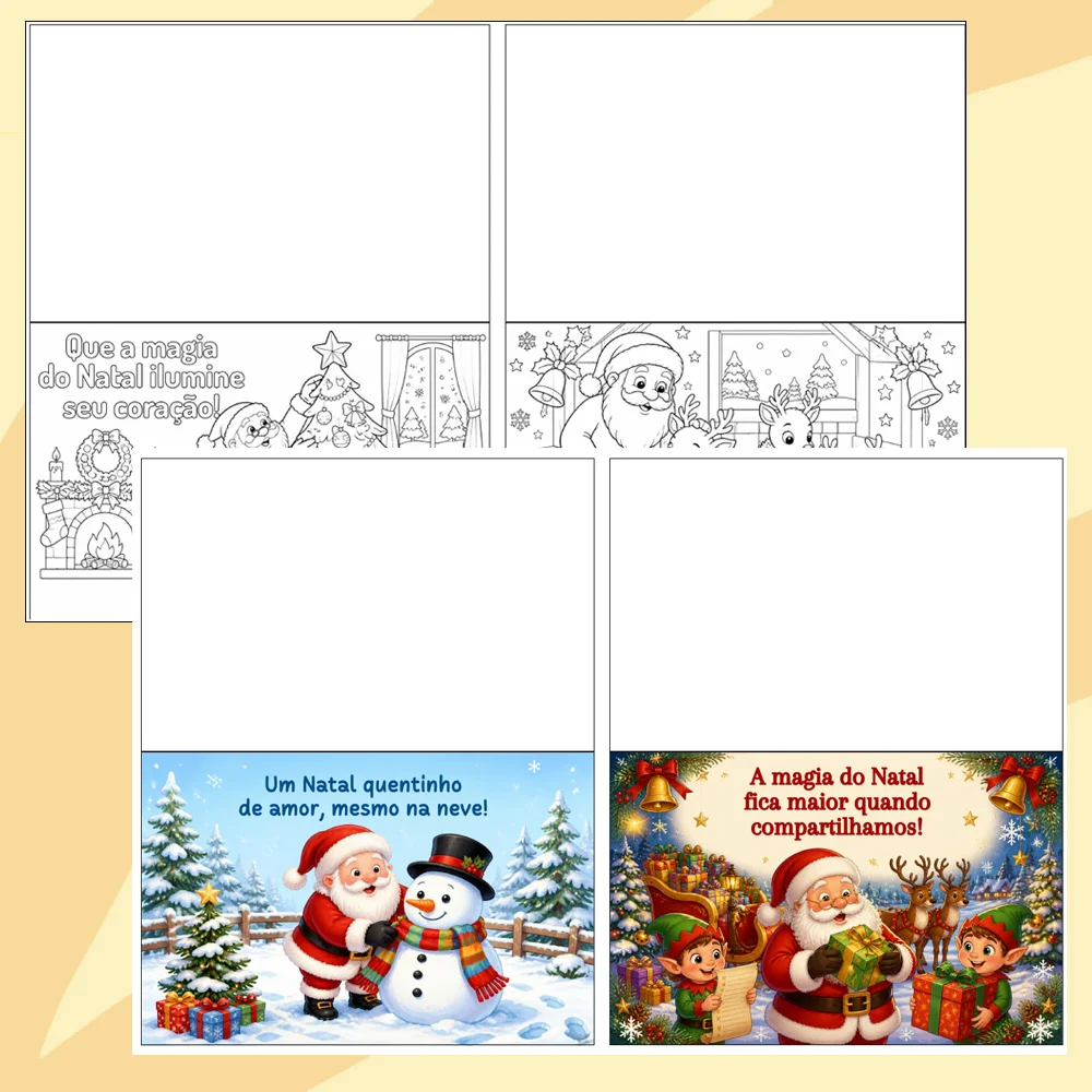 10 Cartões do Papai Noel para Colorir e Presentear — amostra 3: Encante o Natal com 10 cartões do Papai Noel para colorir e…