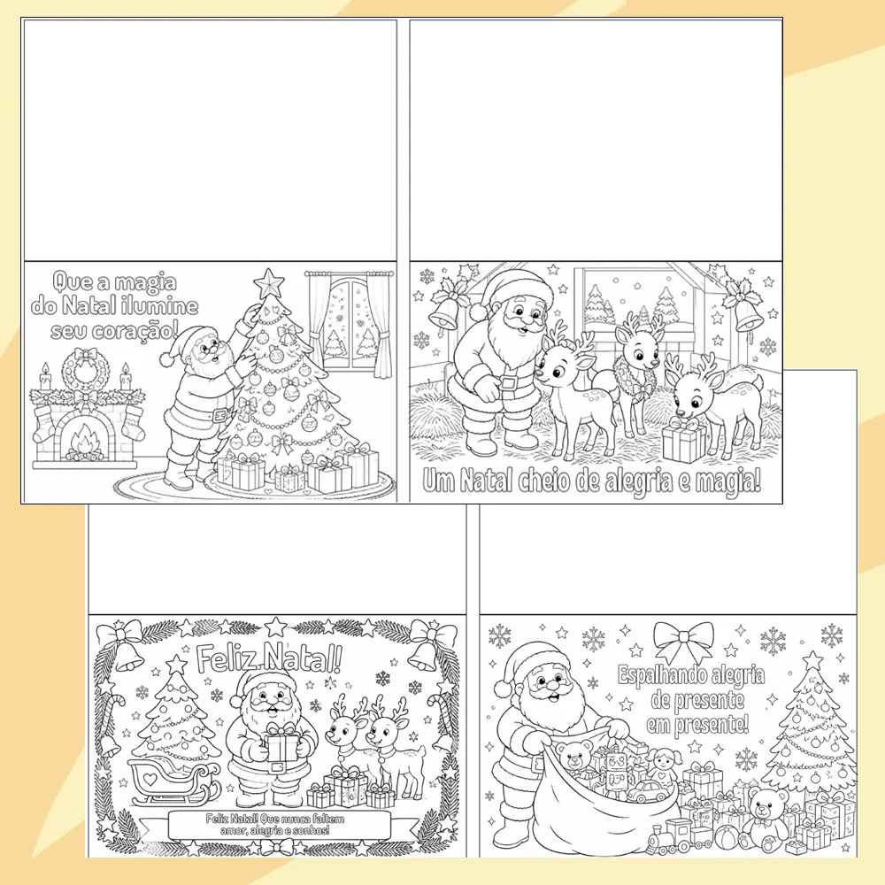10 Cartões do Papai Noel para Colorir e Presentear — amostra 4: Encante o Natal com 10 cartões do Papai Noel para colorir e…