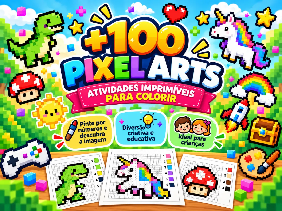 +100 PIXEL ARTS – IMPRIMA, PINTE E DESCUBRA! — Atividades para 2º ano: +100 Pixel Arts para Colorir