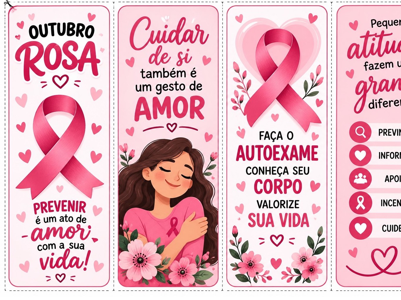 12 Marca-Páginas Outubro Rosa para Imprimir – Lembrancinhas PDF — Apostilas para Todas as séries: Kit com 12 marca-páginas…