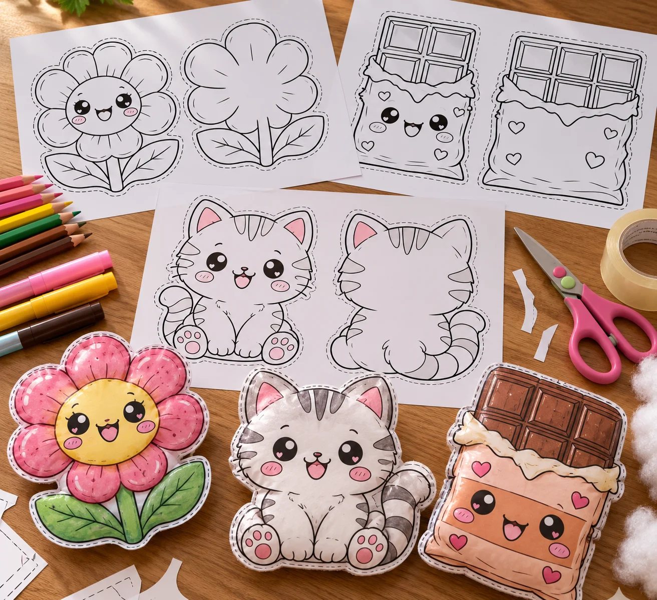 12 Modelos de Squishys Kawaii para Imprimir e Montar — amostra 1: KIT 12 MODELOS DE SQUISHYS KAWAII PARA IMPRIMIR, COLORIR…