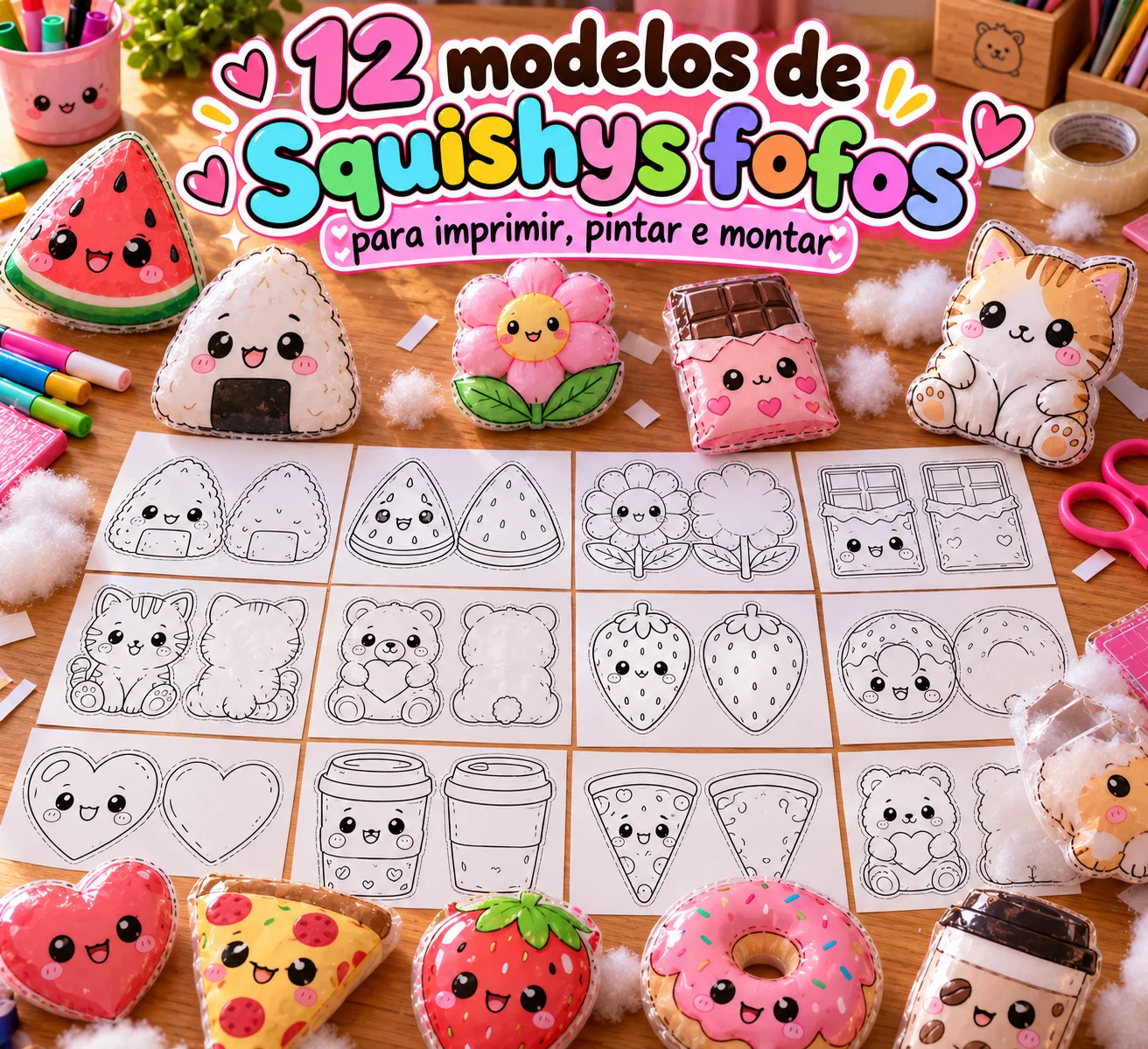 12 Modelos de Squishys Kawaii para Imprimir e Montar — Ciências para Educação Infantil: Squishies, Kit com 12 modelos de…