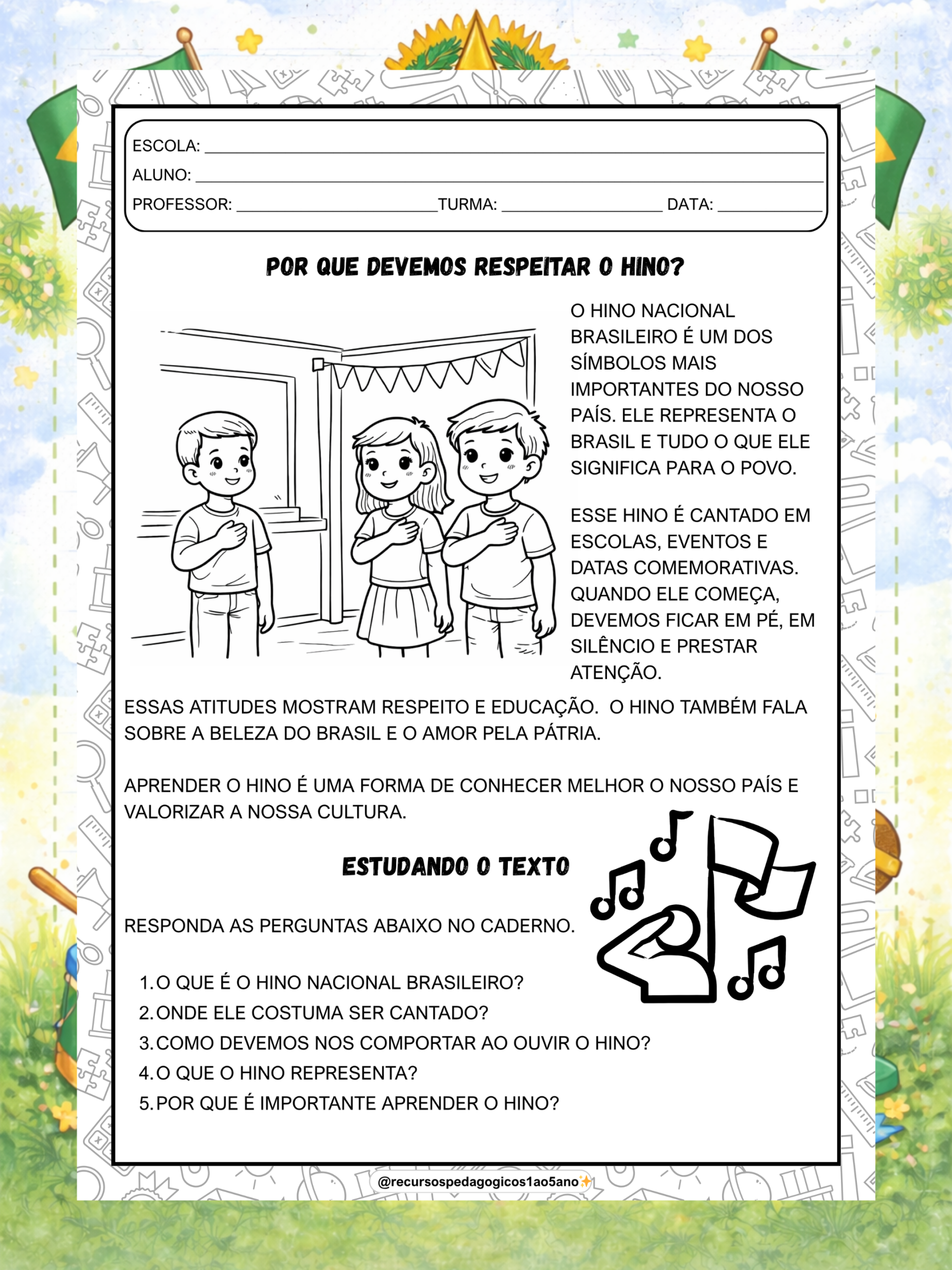 13 de abril – Dia do Hino Nacional Brasileiro – PDF para Imprimir | 5º ano — amostra 2: Sobre o 13 de abril – Dia do Hino…