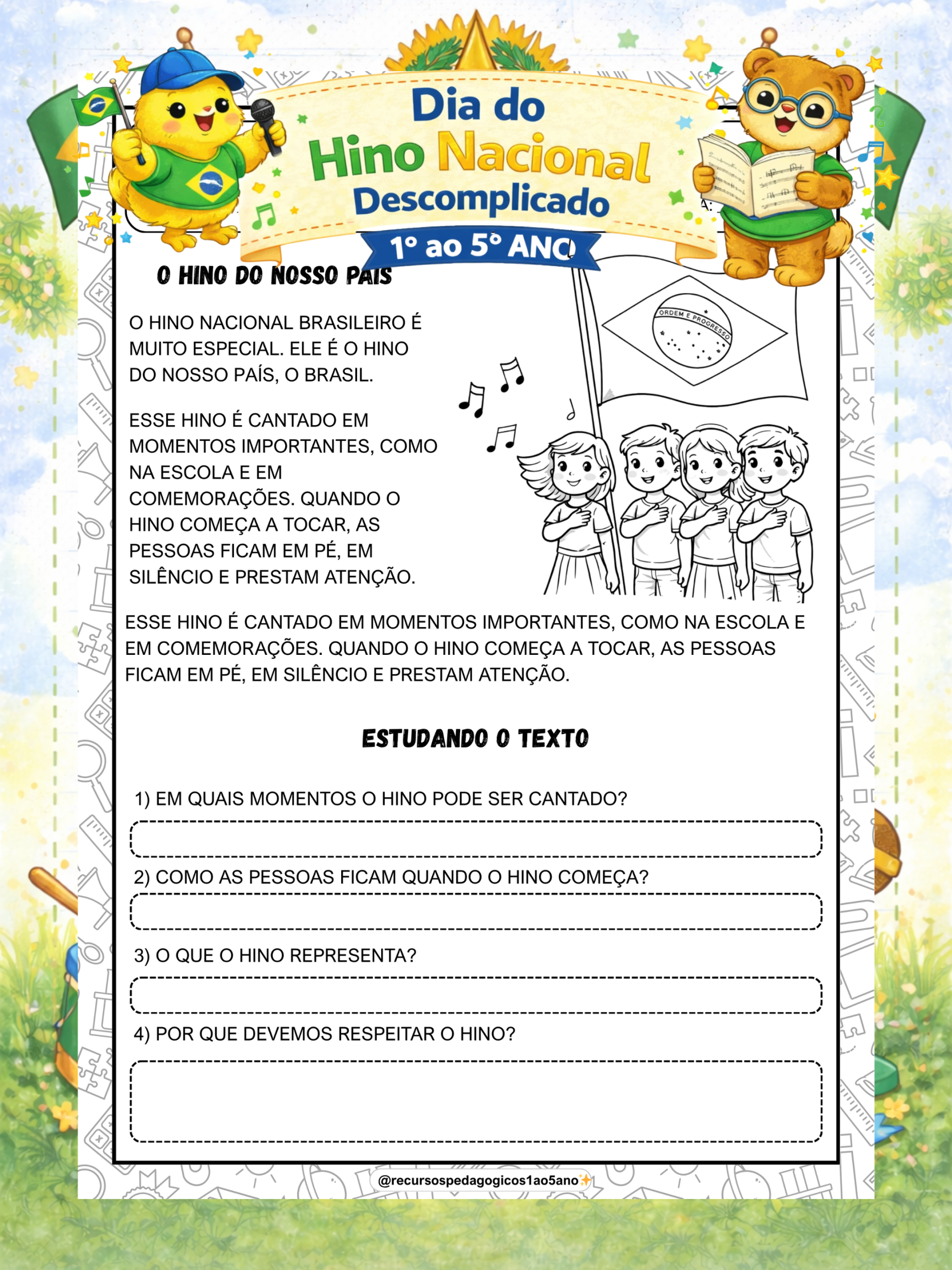 13 de abril – Dia do Hino Nacional Brasileiro – PDF para Imprimir | 5º ano — capa do material