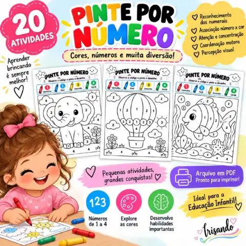 20 atividades para colorir, aprender e se divertir! — amostra 2: ✔️ Reconhecimento dos numerais de 1 a 4