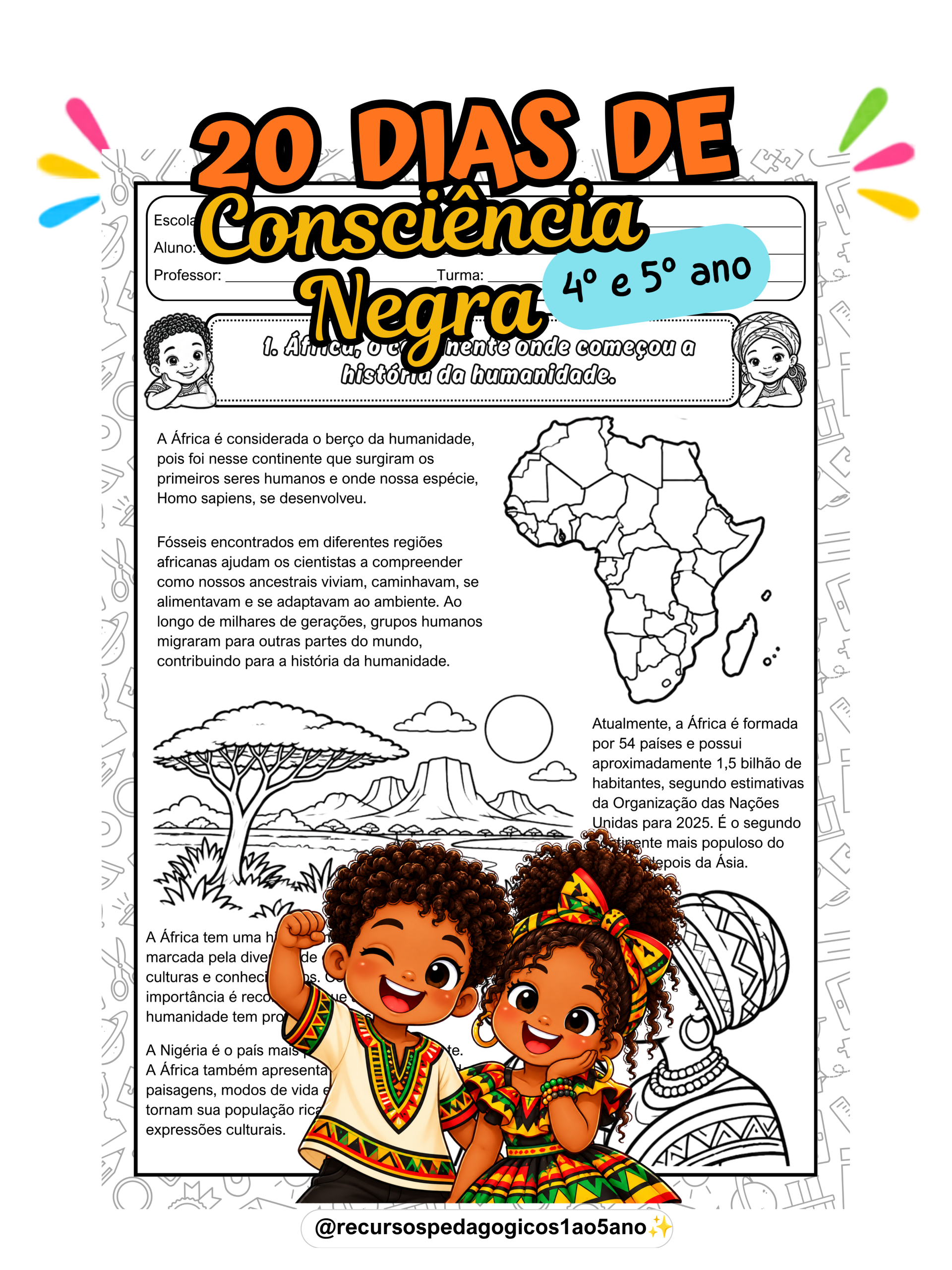 20 dias de Consciência Negra – textos e atividades — amostra 1: 🌟 O que acompanha o material? 20 dias de Consciência Negra – textos e atividades — amostra 1: 🌟 O que acompanha o material?