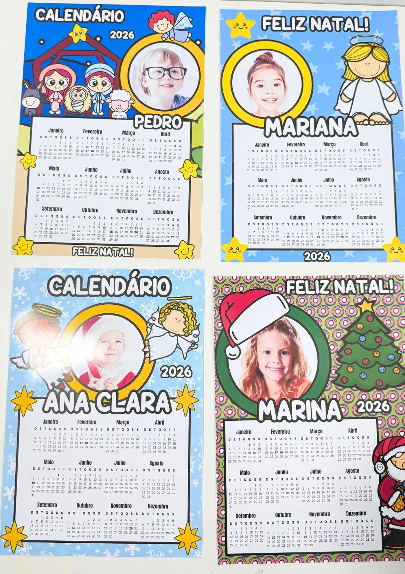 Calendário de Natal 2026 editável — amostra 2: CALENDÁRIOS NATALINOS 2026 – PERSONALIZADOS COM FOTO