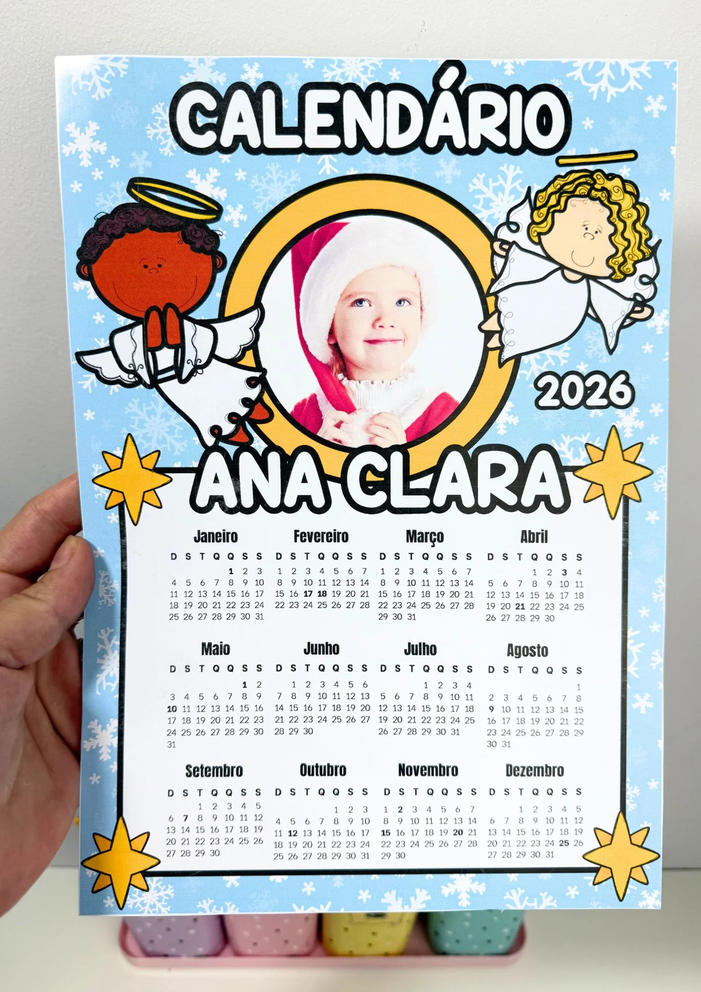 Calendário de Natal 2026 editável — amostra 7: CALENDÁRIOS NATALINOS 2026 – PERSONALIZADOS COM FOTO