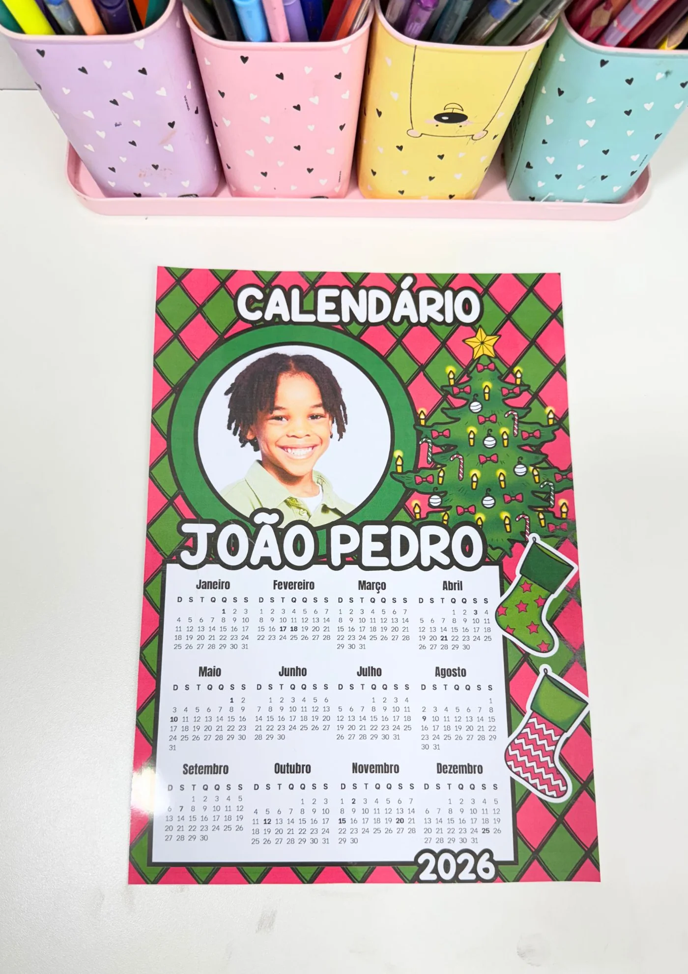 Calendário de Natal 2026 editável — amostra 8: CALENDÁRIOS NATALINOS 2026 – PERSONALIZADOS COM FOTO
