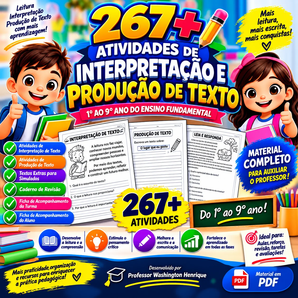 267+ Atividades de Interpretação e Produção de Texto 1º Ao 9º Ano — capa do material