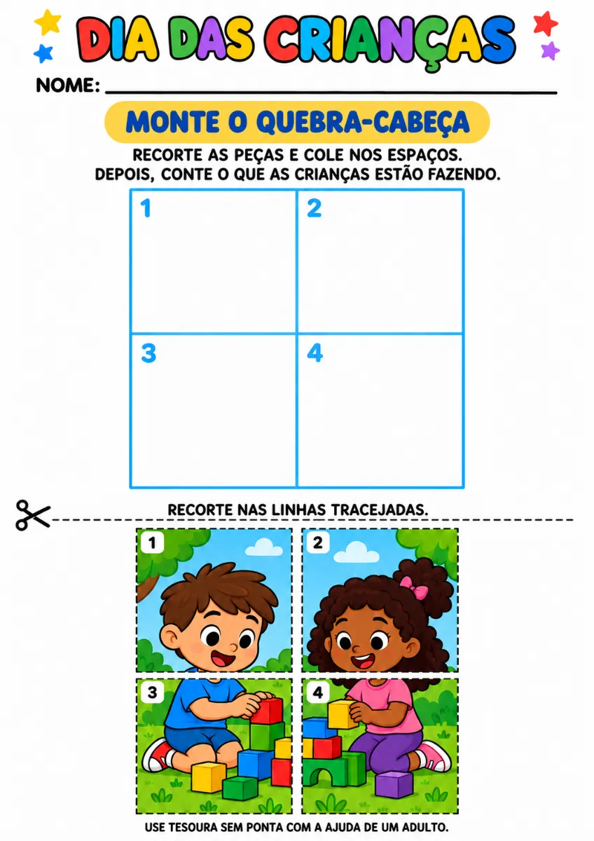 3 Atividades Dia das Crianças para Recortar e Colar | PDF para Imprimir — amostra 3: 🌈 Celebre o Dia das Crianças com 3…