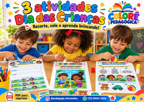 3 Atividades Dia das Crianças para Recortar e Colar | PDF para Imprimir — capa do material