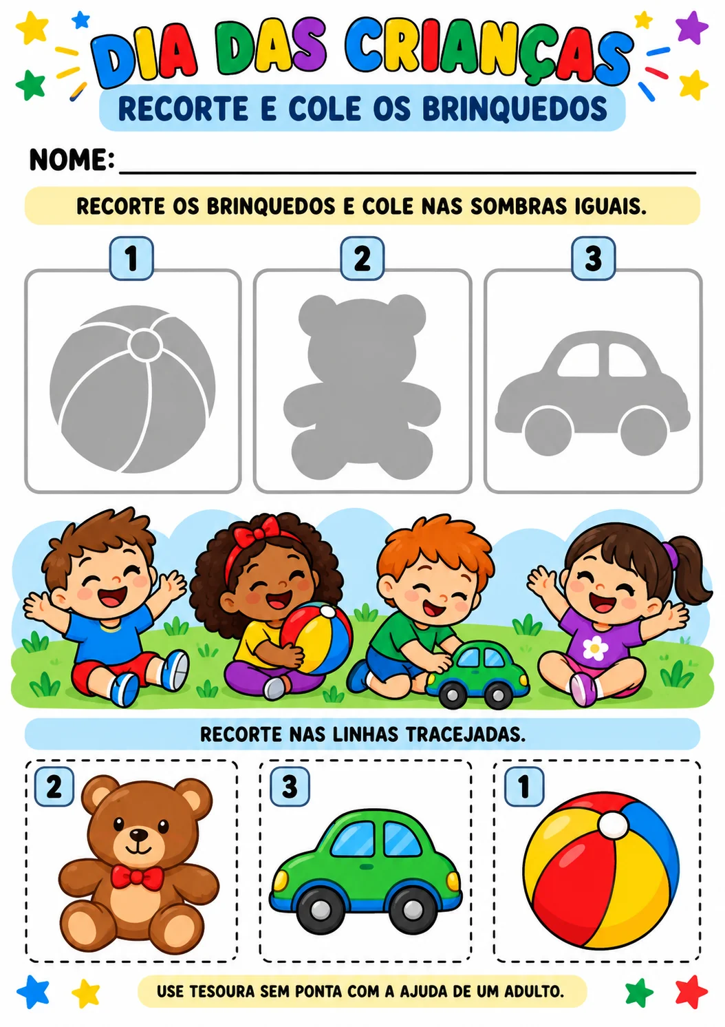 3 Atividades Dia das Crianças para Recortar e Colar | PDF — amostra 1: 🌈 Celebre o Dia das Crianças com 3 atividades…