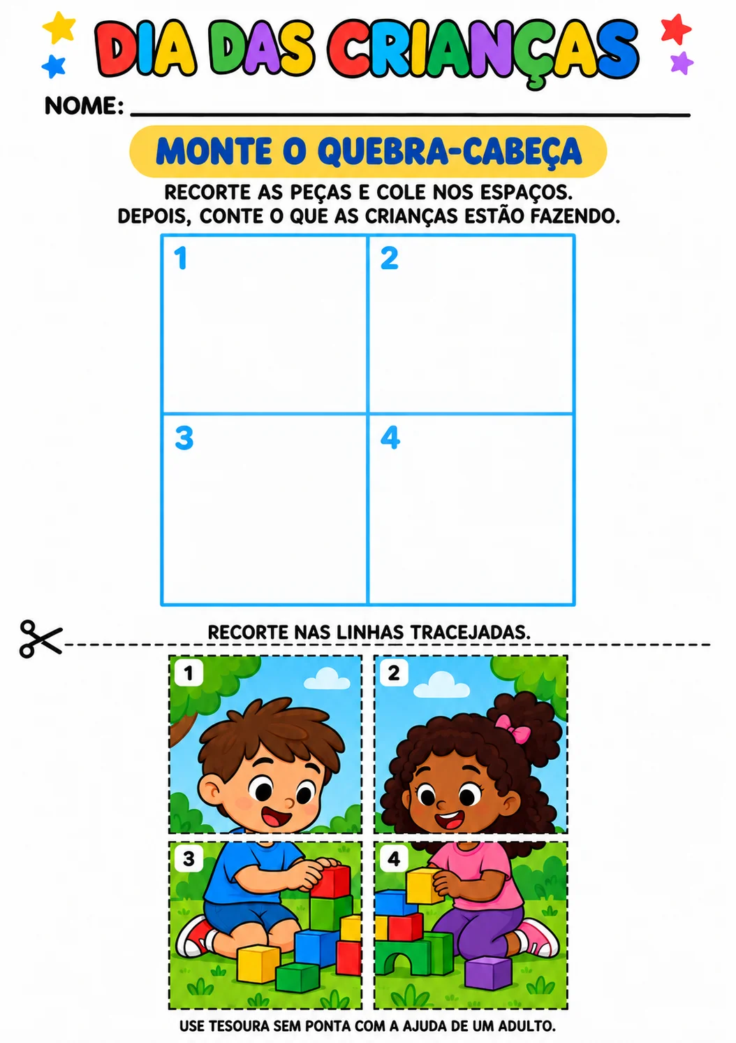 3 Atividades Dia das Crianças para Recortar e Colar | PDF — amostra 2: 🌈 Celebre o Dia das Crianças com 3 atividades…