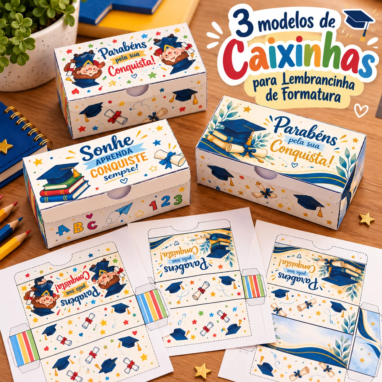 Caixinhas para Lembrancinha de Formatura - 3 lindos modelos — capa do material