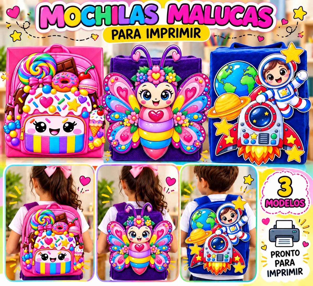 3 modelos de mochilas malucas para imprimir — capa do material