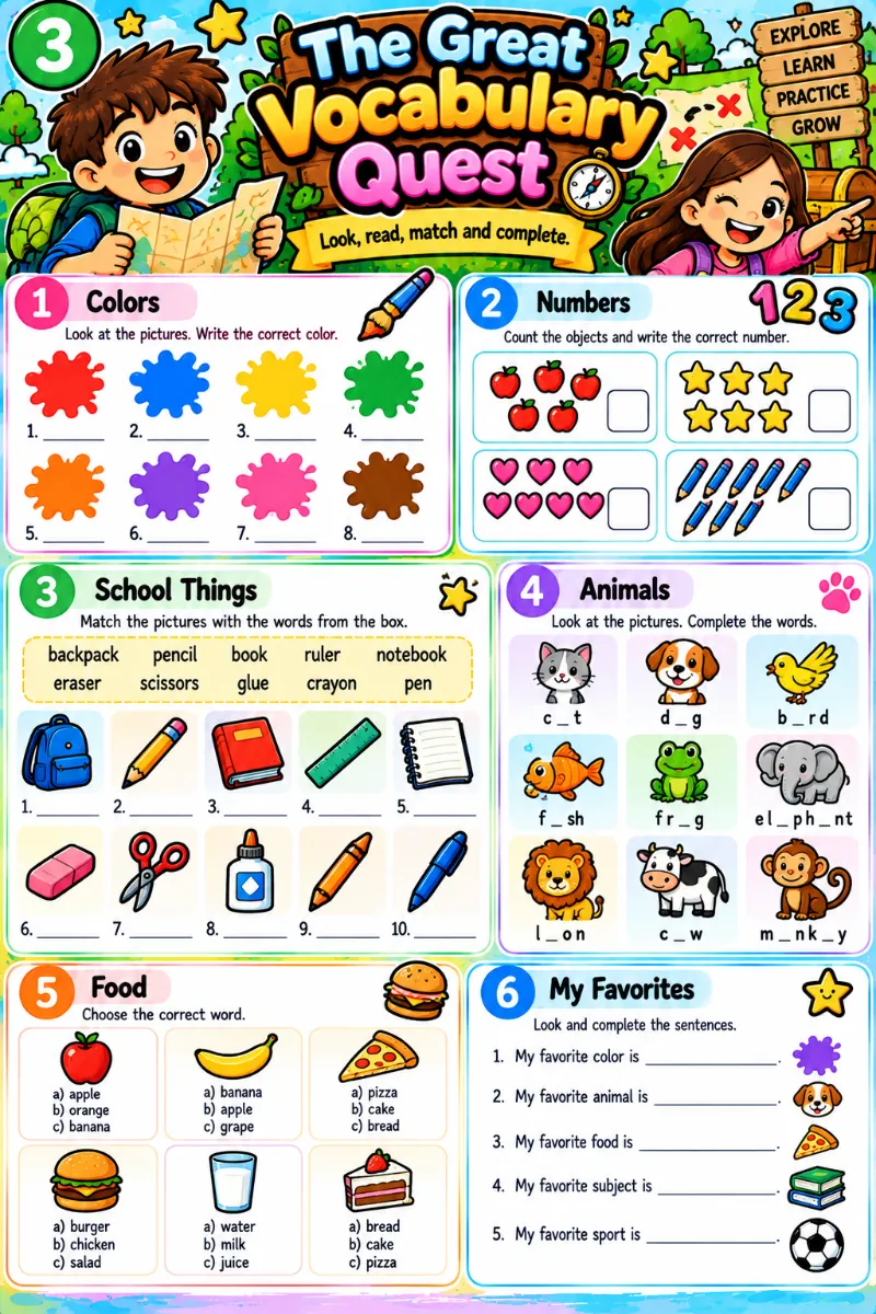 40 Atividades de Inglês Ilustradas- English quest — amostra 3: FORMATO DO PRODUTO
