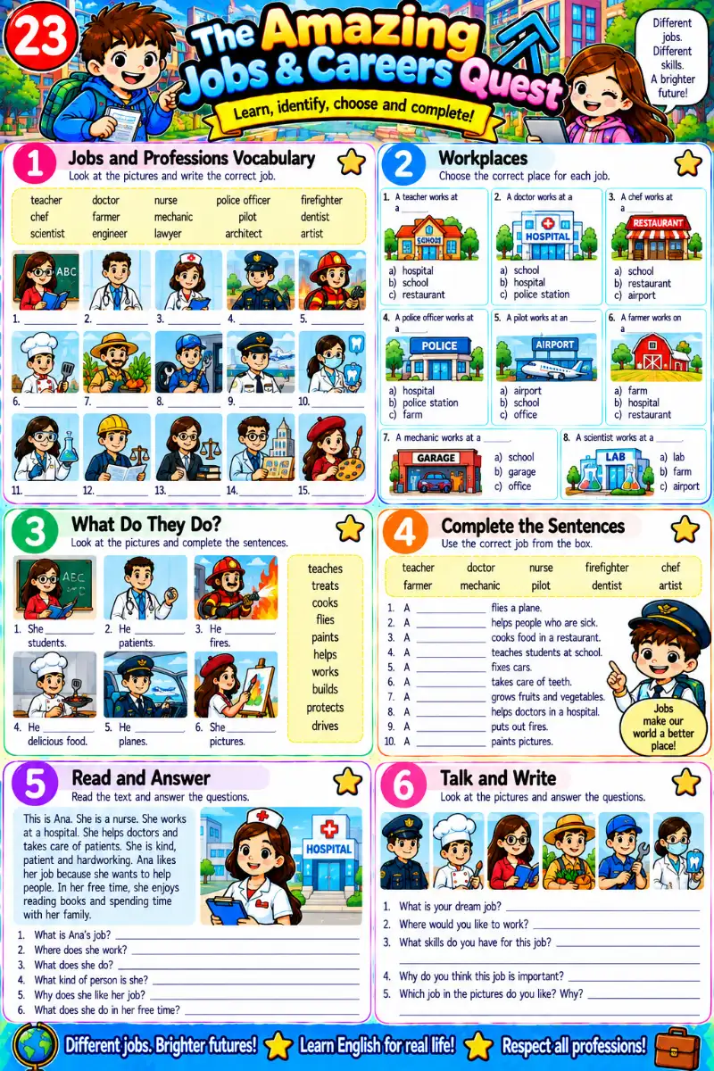 40 Atividades de Inglês Ilustradas- English quest — amostra 4: Uma coleção com 40 atividades ilustradas de inglês,…