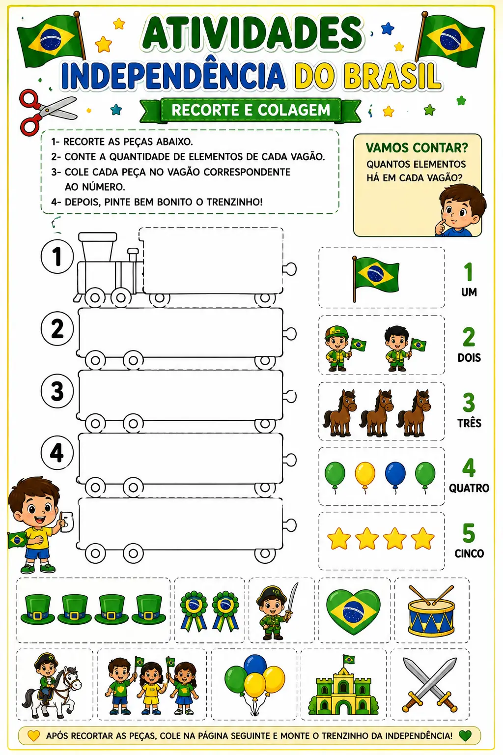 5 ATIVIDADES DE MATEMÁTICA – INDEPENDÊNCIA DO BRASIL ED. INFANTIL 💚💛 — amostra 2: 🇧🇷✂️ 5 ATIVIDADES DE MATEMÁTICA –…