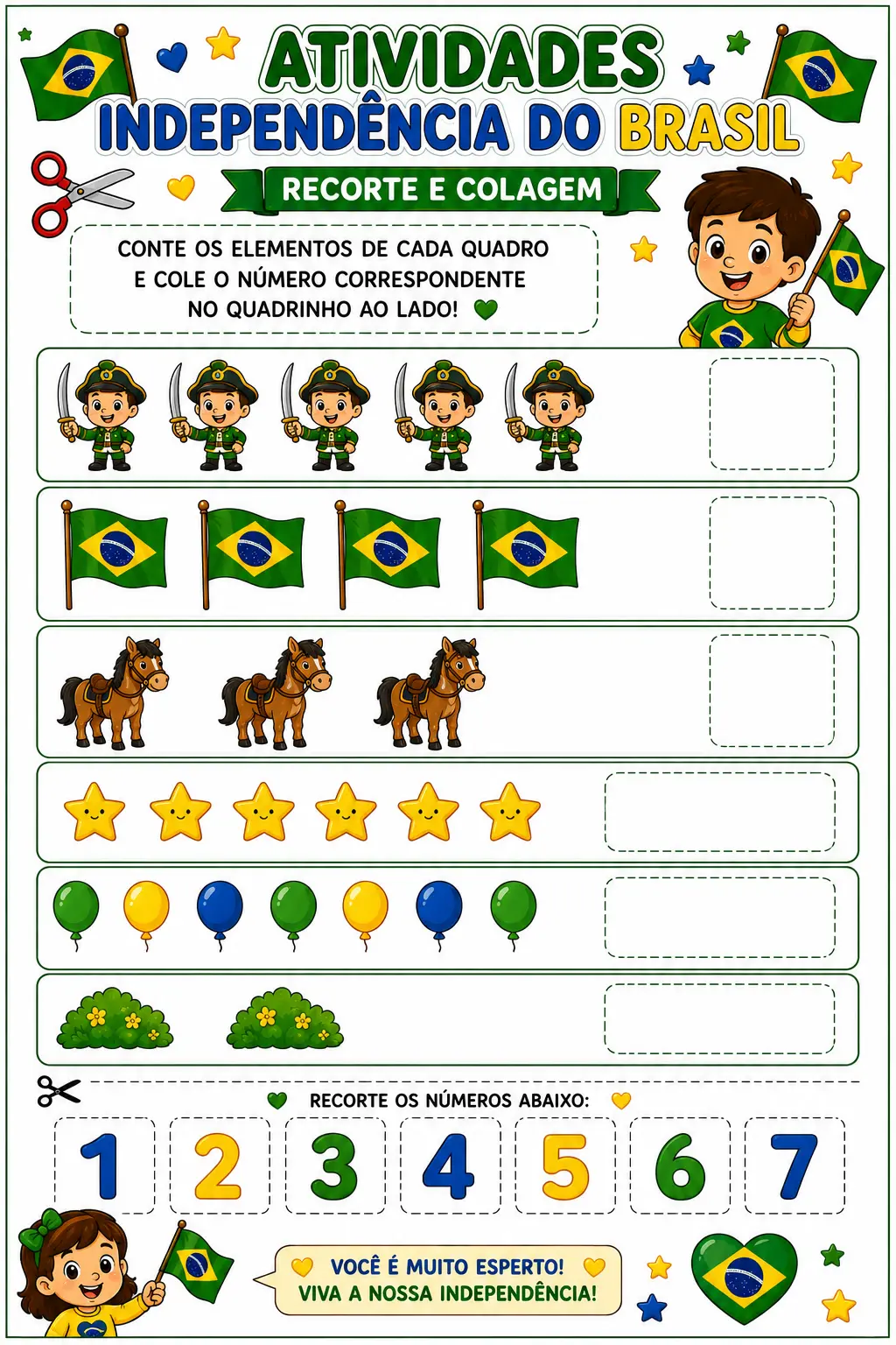 5 ATIVIDADES DE MATEMÁTICA – INDEPENDÊNCIA DO BRASIL ED. INFANTIL 💚💛 — amostra 4: 🇧🇷✂️ 5 ATIVIDADES DE MATEMÁTICA –…