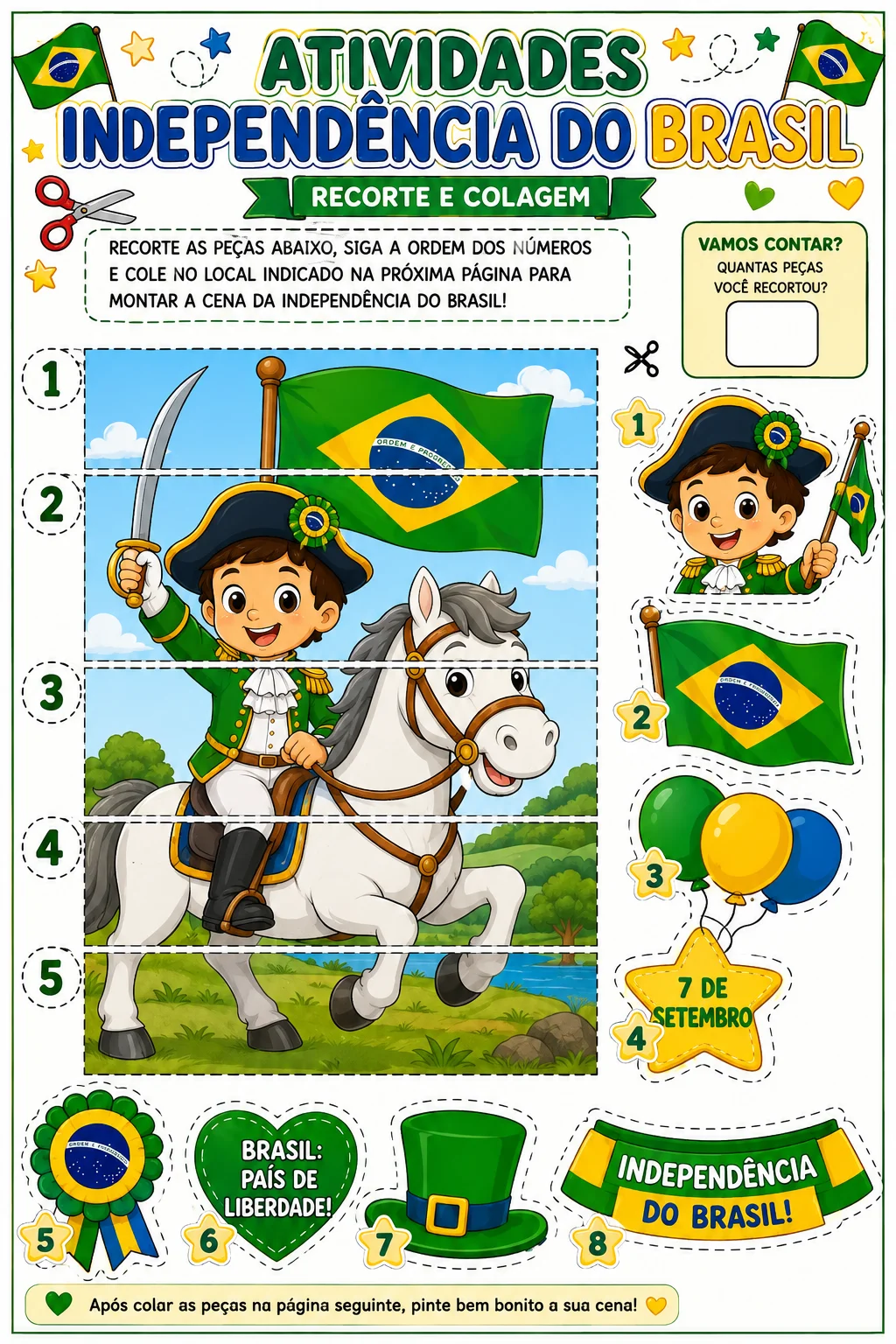 5 ATIVIDADES DE MATEMÁTICA – INDEPENDÊNCIA DO BRASIL ED. INFANTIL 💚💛 — capa do material