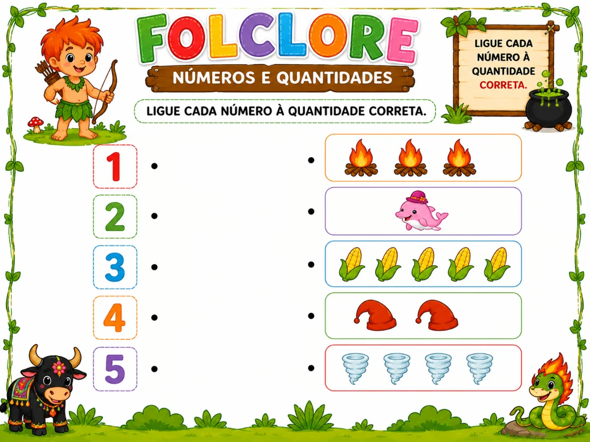🌿 5 ATIVIDADES DE NÚMEROS E QUANTIDADES FOLCLORE EDUCAÇÃO INFANTIL✨ — amostra 4: 🌿✨ 5 ATIVIDADES DE NÚMEROS E QUANTIDADES…