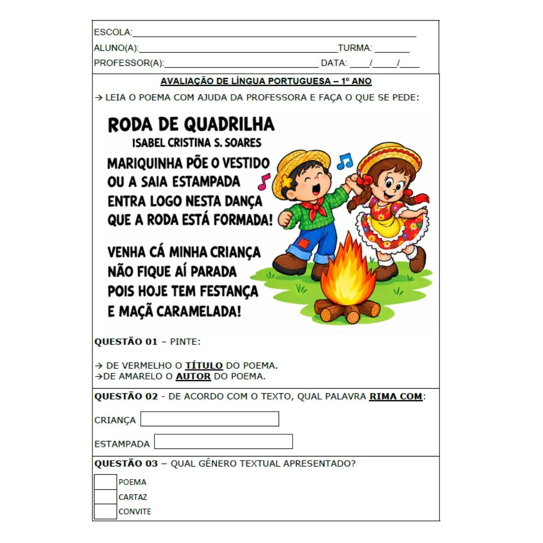 5 AVALIAÇÕES PARA O 1º ANO (AVALIAÇÃO DIVERSOS GÊNEROS) — amostra 2: 5 AVALIAÇÕES PRONTAS, SOMENTE PARA IMPRIMIR 5 AVALIAÇÕES PARA O 1º ANO (AVALIAÇÃO DIVERSOS GÊNEROS) — amostra 2: 5 AVALIAÇÕES PRONTAS, SOMENTE PARA IMPRIMIR