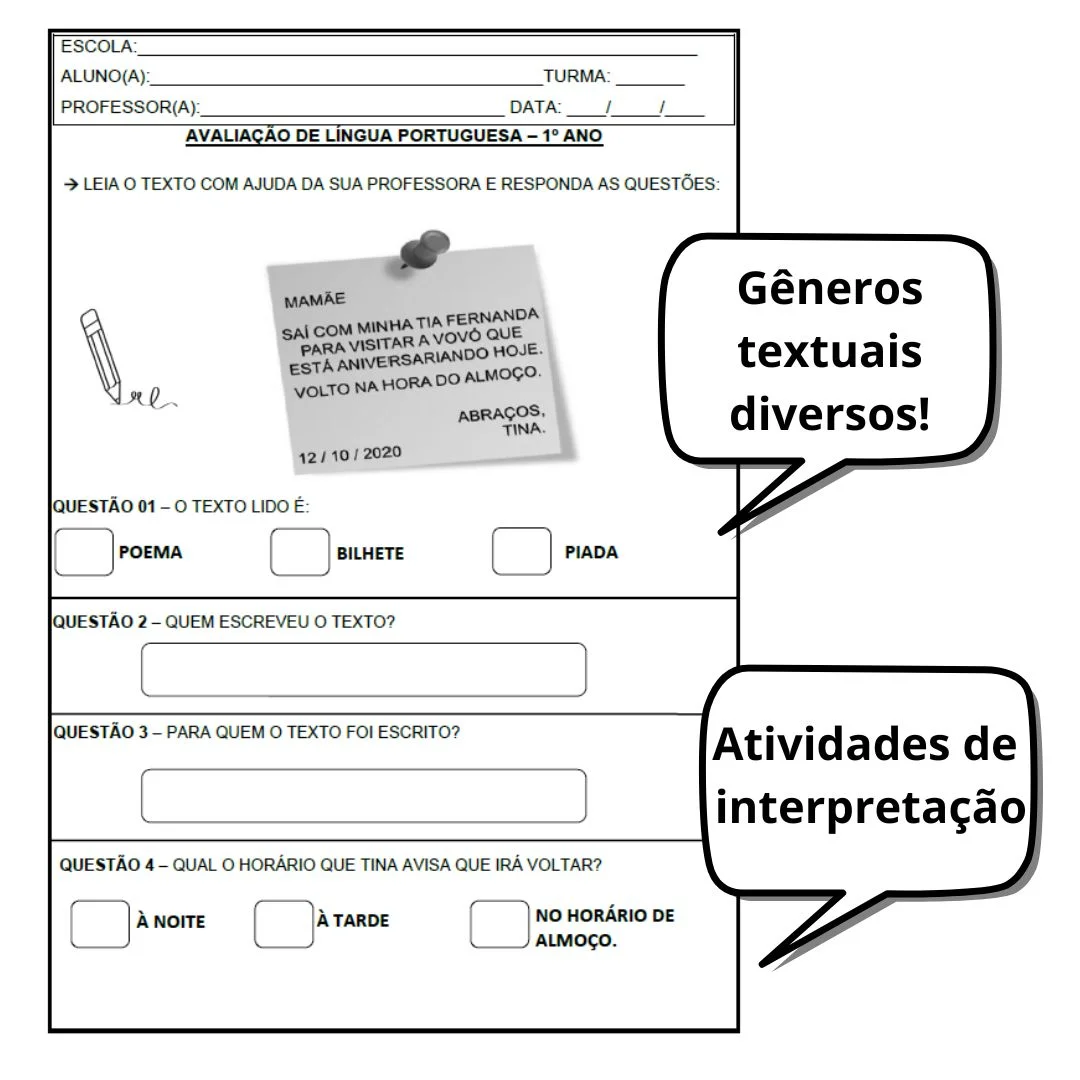 5 AVALIAÇÕES PARA O 1º ANO (AVALIAÇÃO DIVERSOS GÊNEROS) — capa do material