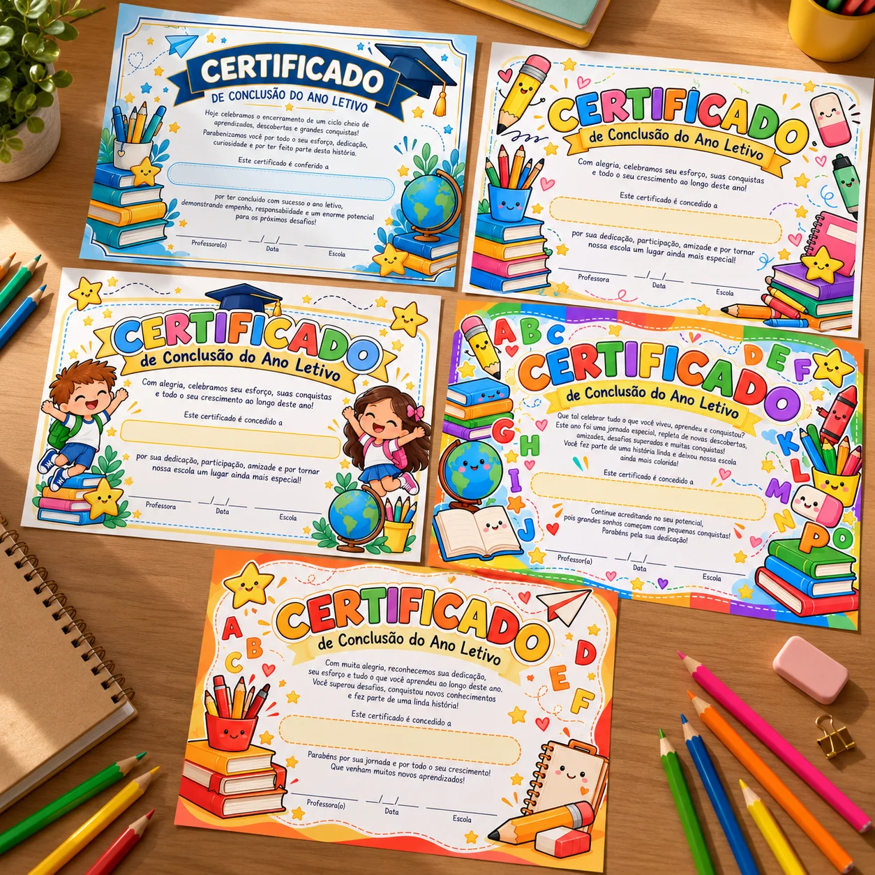 5 Modelos de Certificado de Conclusão do Ano Letivo — Alfabetização para Educação Infantil: 5 modelos de certificado de…