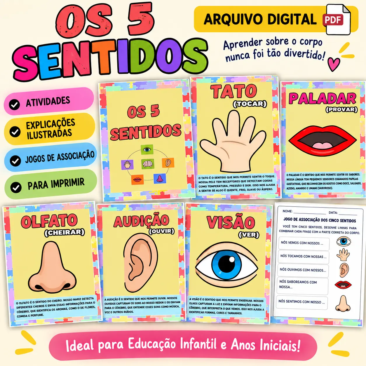 5 Sentidos: Recurso Interativo para Educação Infantil e Alfabetização — capa do material