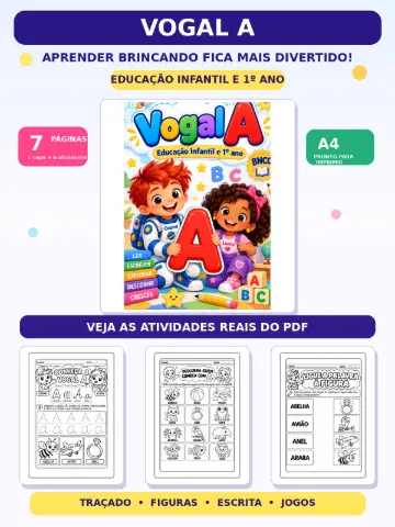 6 Atividades de Alfabetização Educação Infantil 1º Ano vogal — capa do material