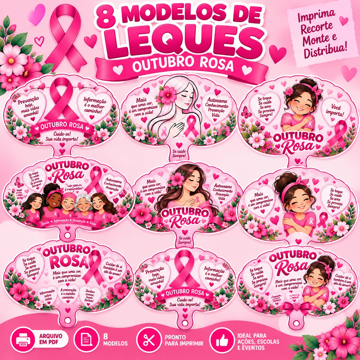 8 Modelos de Leque Outubro Rosa – PDF Educação Infantil Fundamental — capa do material