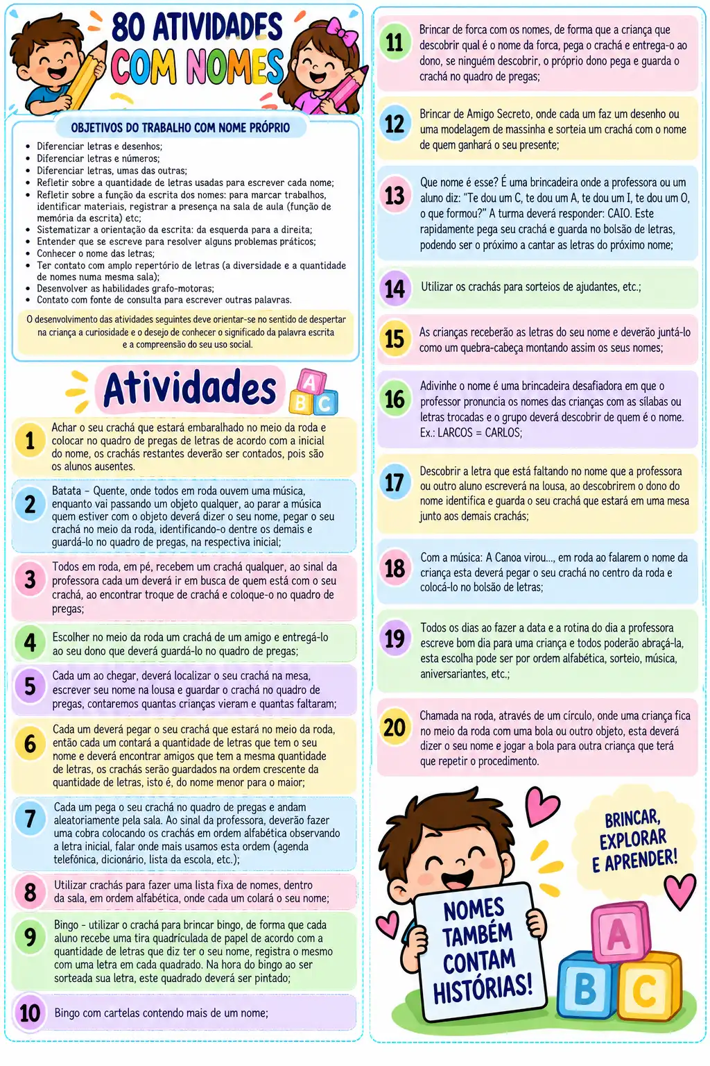 80 ATIVIDADES COM NOMES - ALFABETIZAÇÃO INICIAL — amostra 1: O nome próprio é uma das primeiras palavras que fazem sentido…