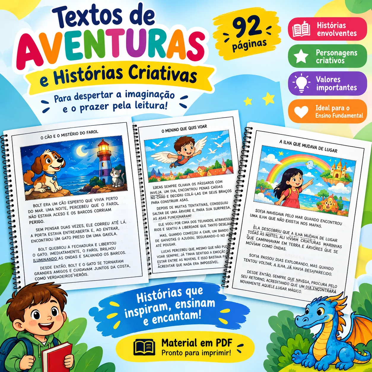 90 Textos de Aventuras e Histórias Criativas — capa do material