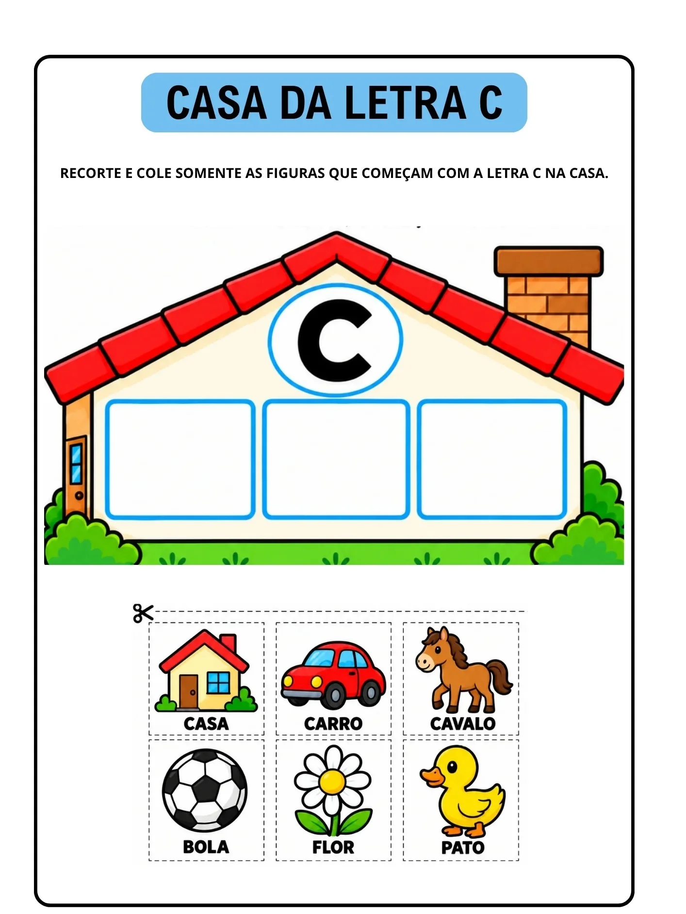 Atividades com Letra Inicial – Casa das Letras para Recortar e Colar — amostra 5: Material em PDF com 26 atividades de…