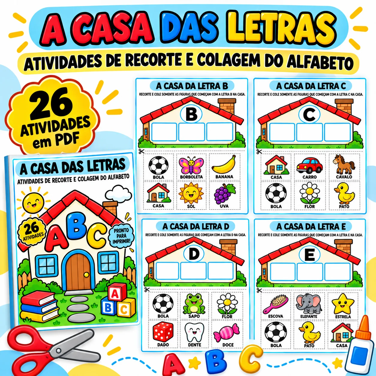 A Casa das Letras – 26 Atividades de Recorte e Colagem — capa do material