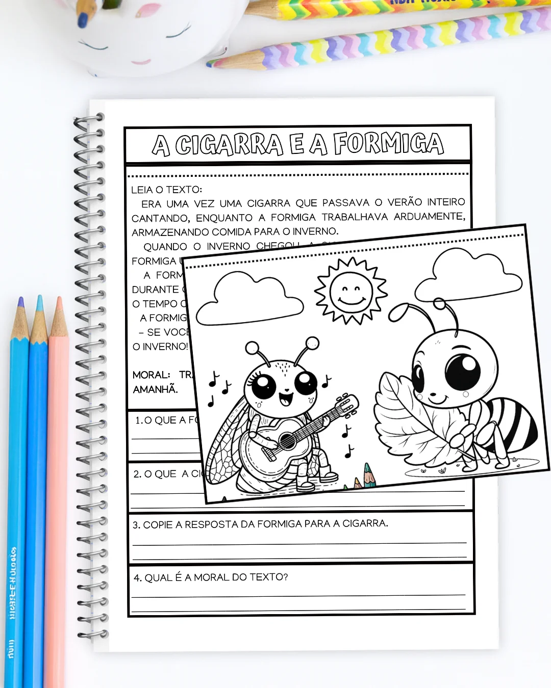 A Cigarra e a Formiga: Atividades de Português com cenária — amostra 3: Atividades de interpretação de texto com a fábula A…
