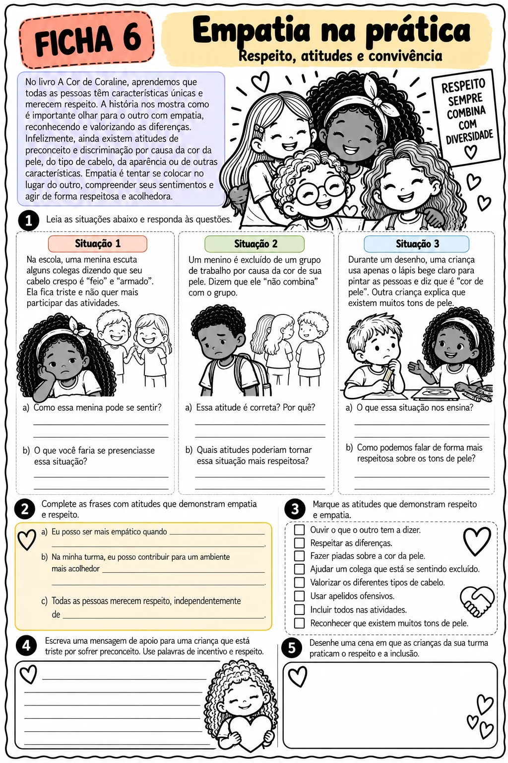 A Cor de Coraline: Atividades sobre Diversidade — amostra 1: Apostila com fichas de atividades inspiradas no livro A Cor de…