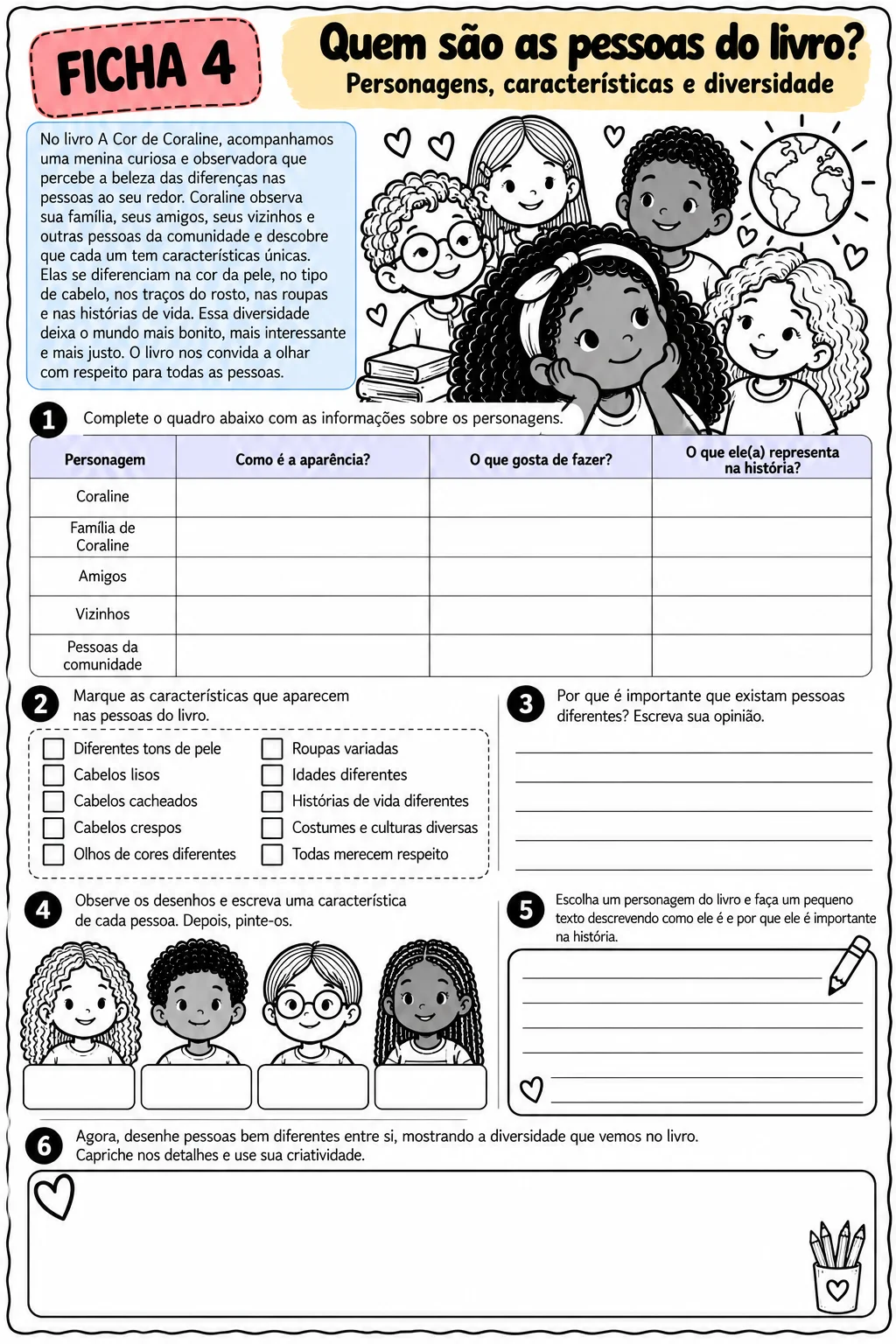 A Cor de Coraline: Atividades sobre Diversidade — amostra 3: Apostila com fichas de atividades inspiradas no livro A Cor de…