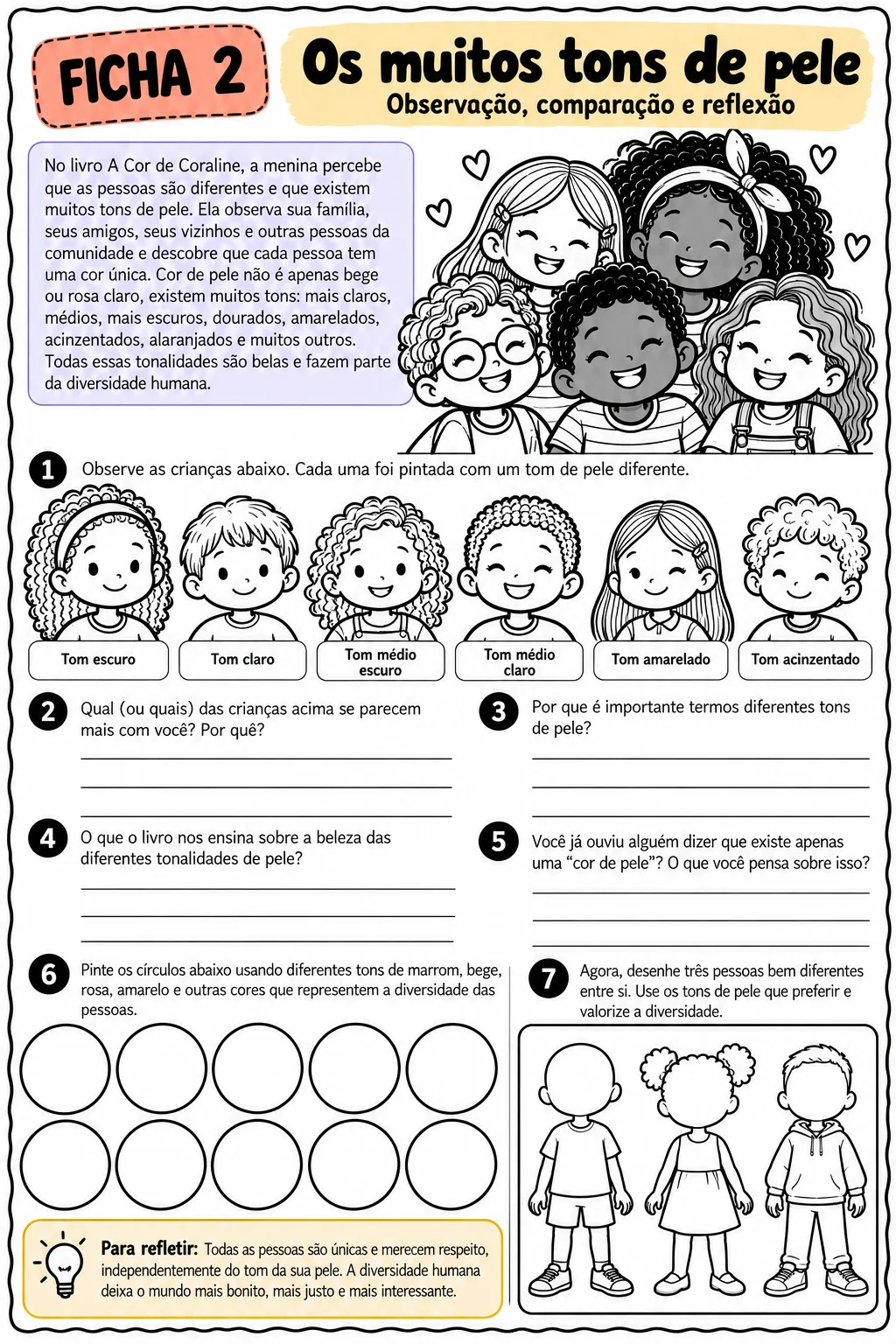 A Cor de Coraline: Atividades sobre Diversidade — amostra 4: Apostila com fichas de atividades inspiradas no livro A Cor de…