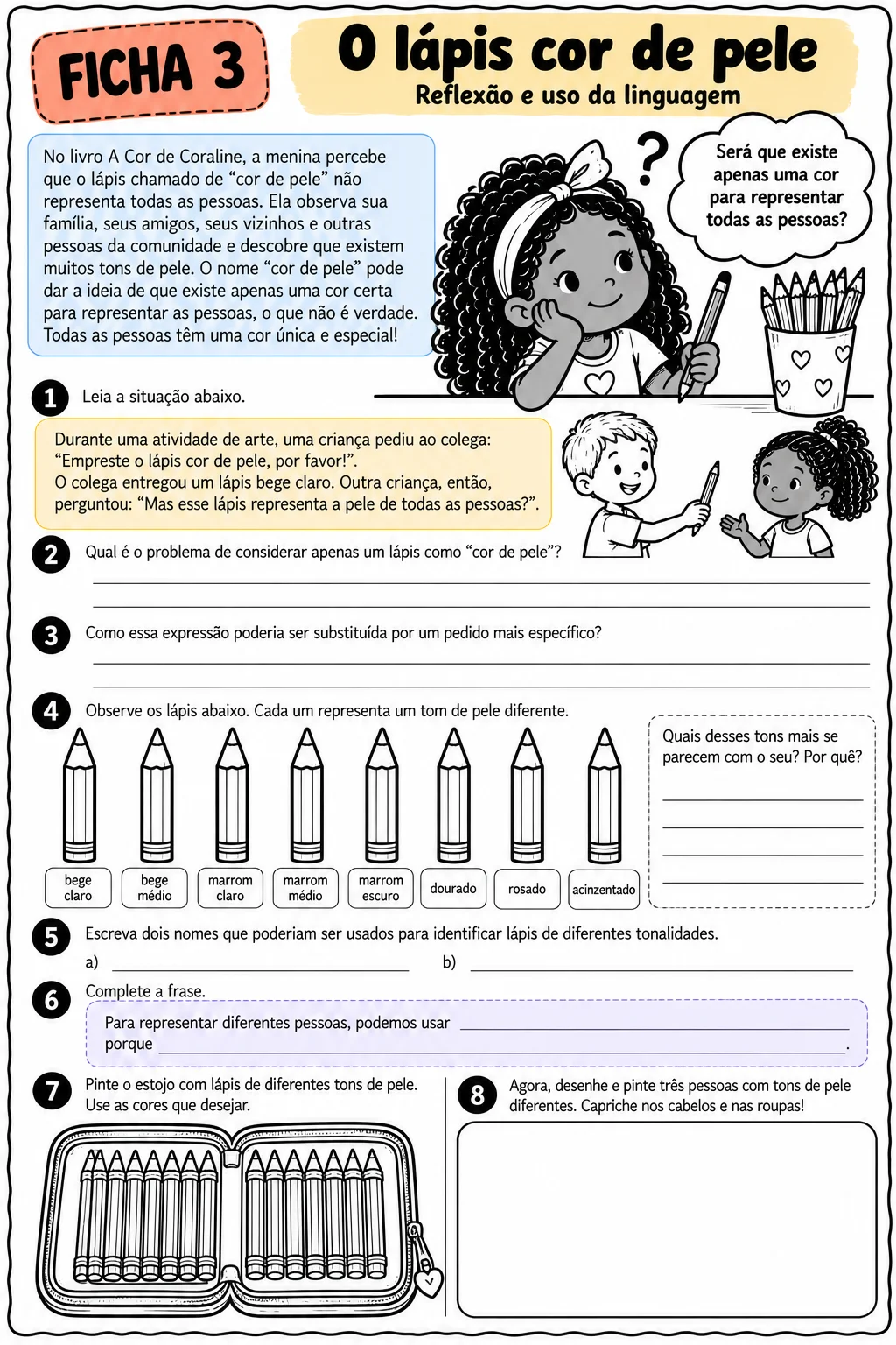 A Cor de Coraline: Atividades sobre Diversidade — amostra 7: Apostila com fichas de atividades inspiradas no livro A Cor de…