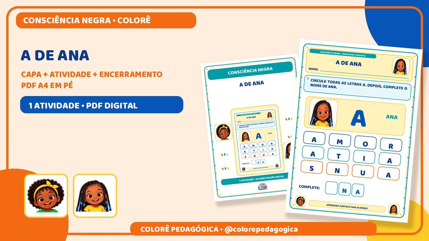 A de Ana | Letra A e Consciência Negra para Educação Infantil. — amostra 1: Produto digital para impressão em A4, na…