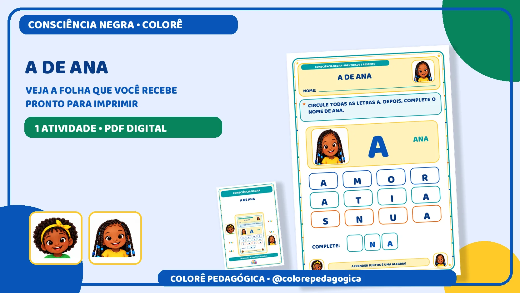 A de Ana | Letra A e Consciência Negra para Educação Infantil. — capa do material