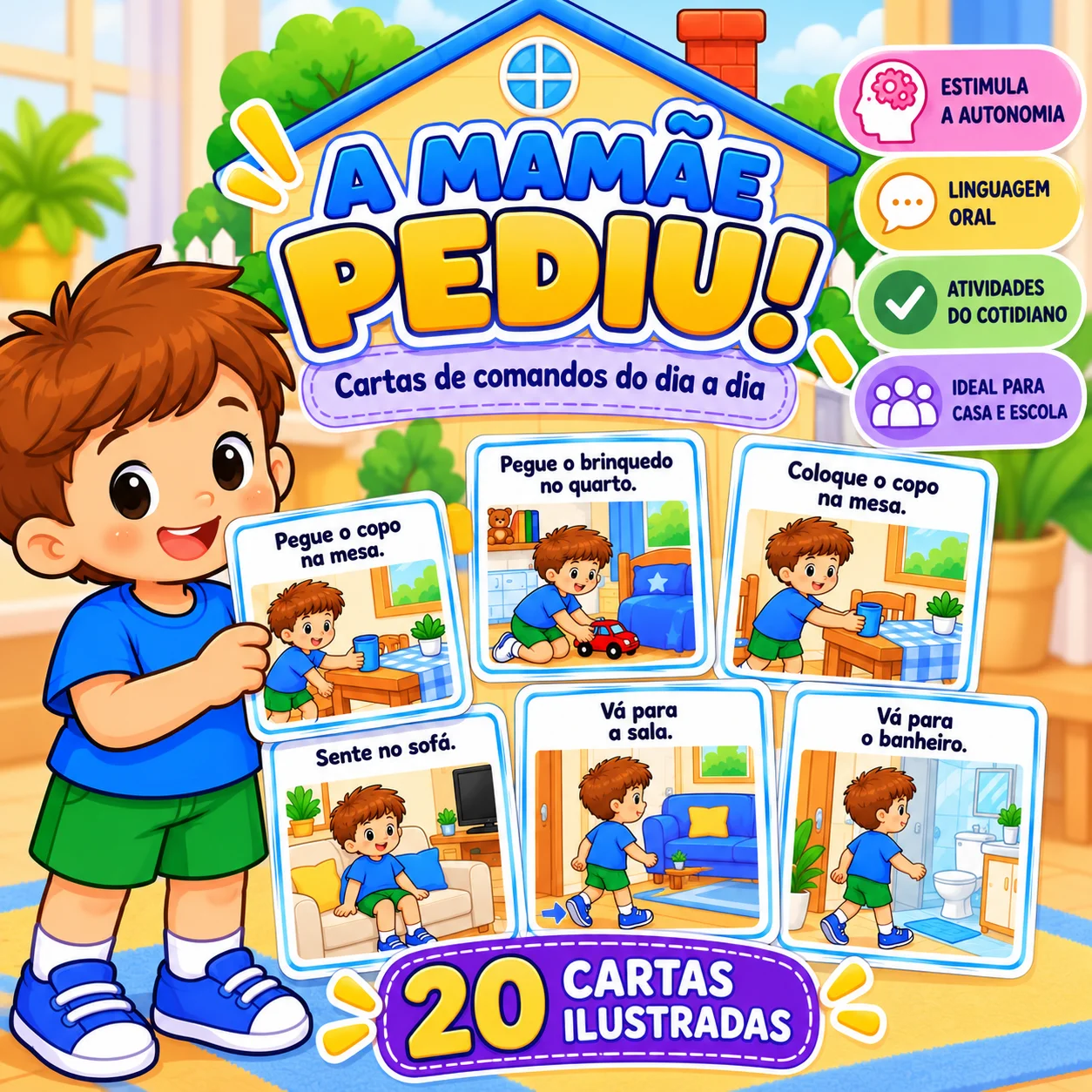 A Mamãe Pediu! – 20 Cartas de Comandos do Dia a Dia — capa do material