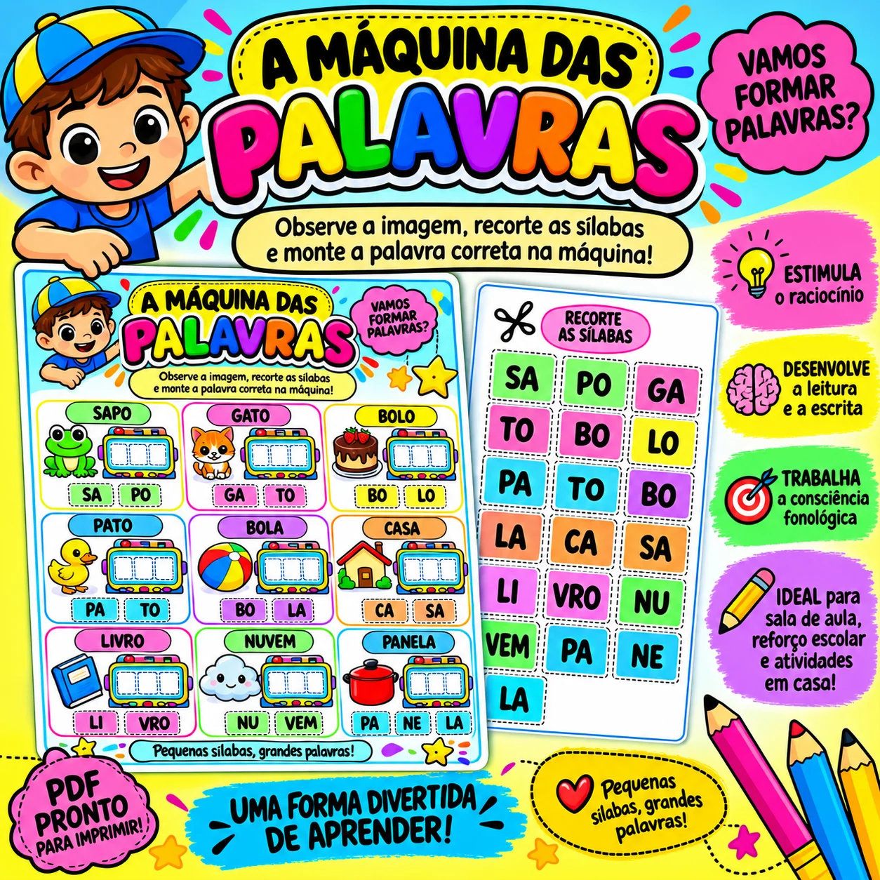 A Máquina das Palavras – Atividade Lúdica de Alfabetização em PDF — capa do material